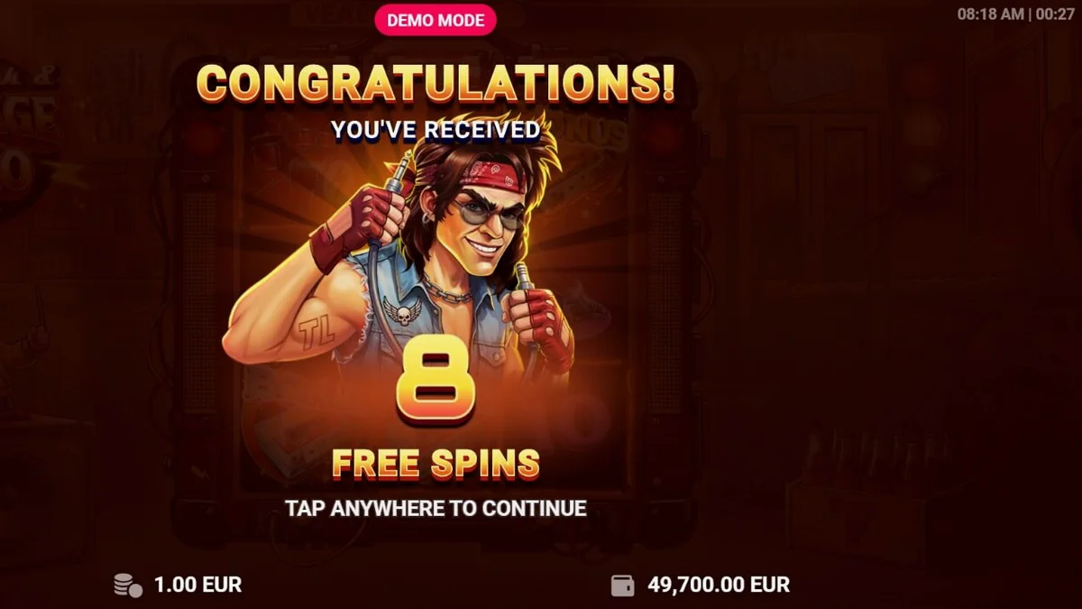 Dr. Rock & Garage Solo slot machine interface